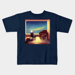 Classic Piano Under the Bright Sky Pianist Life in the Galaxy Space Kids T-Shirt
